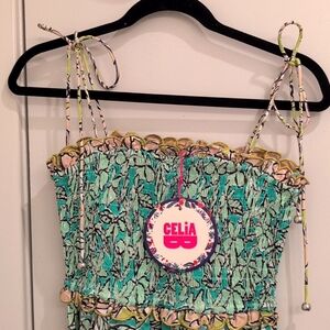 Celia B green and purple smocked dress